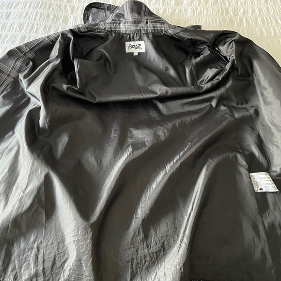 PIZAZZ Spring Jacket Detachable Hood Black Grey Plaid Button Front Neutral - Picture 12 of 16